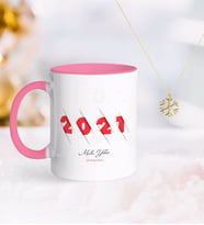 BK Gift Kişiye Özel 2024 Mutlu Yıllar Pembe Kupa ve Kar Tanesi Kolye-2 (Model 1)