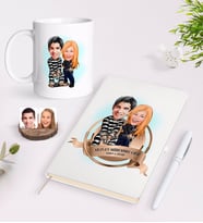 BK Gift Kişiye Özel Yılın En Mükemmel Çifti Karikatürlü Beyaz Defter Kalem ve Kupa Seti-7 (Model 1)