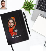Kişiye Özel Basketbolcu Karikatürlü Siyah Defter Kalem Hediye Seti Bay-1