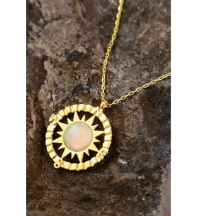 Opal Pusula 14 K Altın Kaplama Kadın Kolye (Altın)