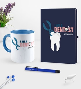 BK Gift Kişiye Özel Diş Hekimi Temalı Lacivert Defter Kalem Kupa Seti - 1 (Model 1)