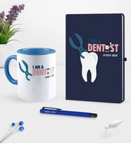 BK Gift Kişiye Özel Diş Hekimi Temalı Lacivert Defter Kalem Kupa Seti - 1 (Model 1)
