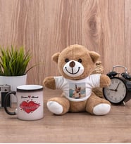 Sevgiliye Hediye Tarihli ve İsimli Sihirli Kupa Bardak ve Peluş Ayıcık