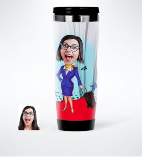 BK Gift Kişiye Özel Hostes Karikatürlü Çelik Termos Bardak  2