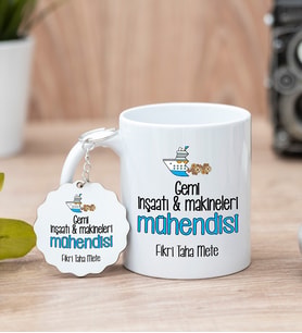 Gemi İnşaatı Mühendisi Beyaz Kupa Bardak Ve Anahtarlık Set