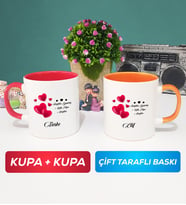 İkili Sevgililer Günü Hediyesi Kupa Bardak Kırmızı Turuncu
