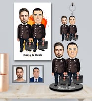 Kişiye Özel Seksenler Siyah Önlük Karikatürlü 3 lü Hediye Seti Erkek Arkadaş-1