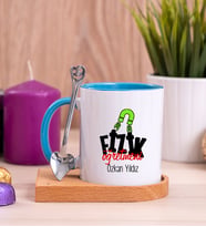 Fizik Öğretmeni Ahşap Altlıklı Mavi Kupa Bardak