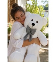 125 Cm Papyonlu Büyük Beyaz Ayıcık (%100 Yerli) (Beyaz)