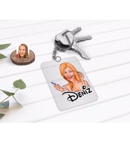 BK Gift Kişiye Özel Kadın Karikatürlü Şeffaf Pleksi Anahtarlık-21 (Beyaz)
