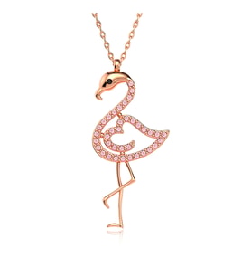 Pembe Taşlı Flamingo Rose Gümüş Kolye