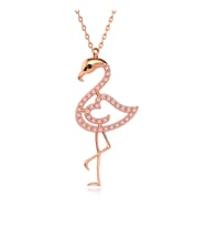 Pembe Taşlı Flamingo Rose Gümüş Kolye