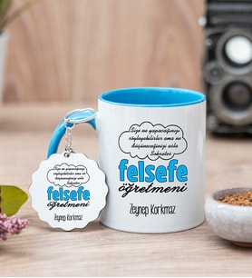 Felsefe Öğretmeni Mavi Kupa Bardak Ve Anahtarlık Set