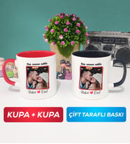 İkili Sevgiliye Sevgililer Günü Hediyesi 9 Kupa Bardak Kırmızı Siyah