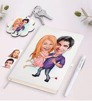 BK Gift Kişiye Özel Sevgili Karikatürlü Beyaz Defter Kalem ve Anahtarlık Hediye Seti-3 (Model 1)