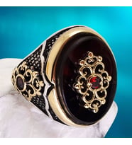 Otantik Tasarım Kırmızı Taşlı Erkek Gümüş Yüzük 6014734614611