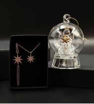 Rose Gold Kutup Yıldızı Zirkon Kolye & Bileklik & Cam Fanuslu 3 Boyutlu Işıklı Melek Hediye Seti