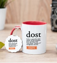 Dost Kelime Anlamı Kırmızı Kupa Bardak Ve Anahtarlık Set