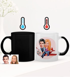 BK Gift Kişiye Özel Sevgililer Karikatürlü Sihirli Cam Kupa Bardak - 11