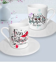 BK Gift Kişiye Özel İkili Evin Süslüsü Yakışıklısı Türk Kahvesi Fincanı Seti - 2 (Beyaz)