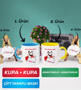 İkili Mavi Sarı Sevgiliye Sevgililer Günü Hediyesi 10 Kupa Bardak Anahtarlık