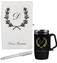 Kişiye Özel Olarak Hazırlanmış Hediye Defter Kalem Ve Siyah Termos Mug Seti