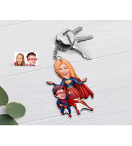 BK Gift Kişiye Özel Süper Anne ve Çocuk Karikatürlü Ahşap Anahtarlık-1