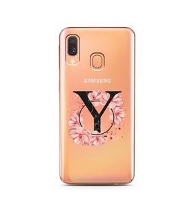 Pembe Çiçekli Harf Tasarım Süper Şeffaf Silikon Telefon Kılıfı Samsung A40 Y-Har