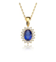 Oval Safir Taşlı Anturaj Altın Kaplama Gümüş Kolye