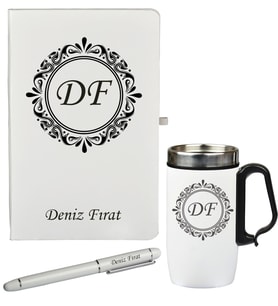 Kişiye Özel Hazırlanmış Hediye Defter Kalem Ve Termos - Mug Seti