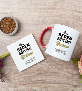 Beden Eğitimi Öğretmeni Kırmızı Kupa Bardak Ve Bardak Altlığı Seti