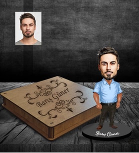 Kişiye Özel Erkek Karikatürlü Ahşap Biblo Kutulu Model-8