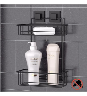 TEKNOTEL DELME VİDA MATKAP YOK! easyFIX YAPIŞKANLI İKİ KATLI BANYO RAFI MAT SİYAH EF256