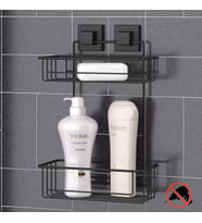 TEKNOTEL DELME VİDA MATKAP YOK! easyFIX YAPIŞKANLI İKİ KATLI BANYO RAFI MAT SİYAH EF256