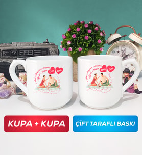 İkili Sevgiliye Sevgililer Günü Hediyesi 5 Kupa Bardak Oval