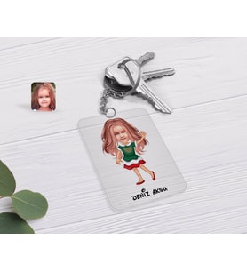 BK Gift Kişiye Özel Kız Çocuk Karikatürlü Şeffaf Pleksi Anahtarlık-18 (Beyaz)