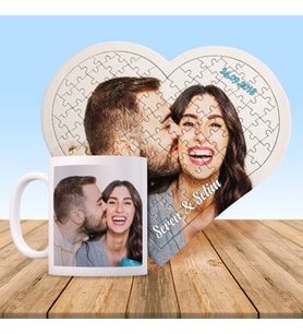 Kişiye Özel A3 Kalp Puzzle ve Kupa Bardak