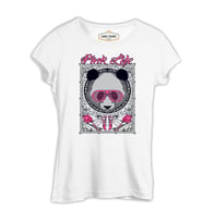 Panda - Pembe Beyaz Kadın Tshirt