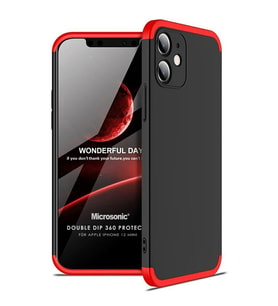 Microsonic Apple iPhone 12 Mini Kılıf Double Dip 360 Protective Siyah Kırmızı