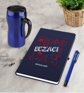 BK Gift Kişiye Özel Eczacı Lacivert Defter Kalem Termos Mug Seti-2 (Model 1)
