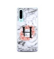 Mermer Çiçekli Harf Tasarım Süper Şeffaf Silikon Telefon Kılıfı Huawei P30  H-Ha