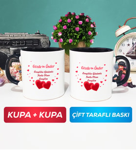 İkili Sevgiliye Sevgililer Günü Hediyesi 6 Kupa Bardak Siyah