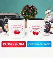 İkili Sevgiliye Sevgililer Günü Hediyesi 6 Kupa Bardak Siyah