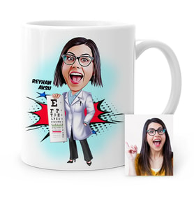 BK Gift Kişiye Özel Göz Doktoru Karikatür Beyaz Kupa Bardak  1