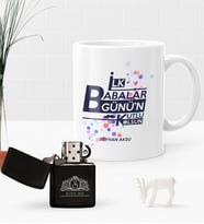 BK Gift Kişiye Özel İlk Babalar Günün Kutlu Olsun Benzinli Çakmak ve Kupa Seti-2 (Model 1)