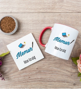 Memur Kırmızı Kupa Bardak Ve Bardak Altlığı Seti