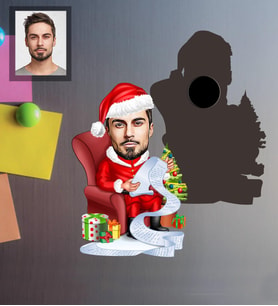Kişiye Özel Yılbaşı Erkek Karikatürlü Ahşap Magnet Model-9