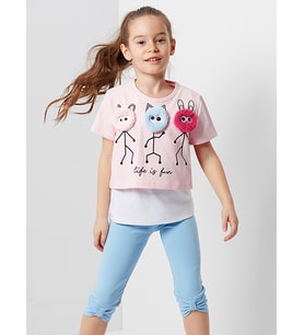 Life Is Fun Kız Çocuk T-shirt Tayt Takım (Çok Renkli)