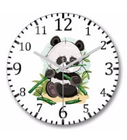 Sevimli Panda Duvar Saati Bombeli Gercek Cam