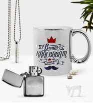 BK Gift Kişiye Özel Benim Kral Babam Krom Kupa Benzinli Çakmak Kolye Seti (Model 1)